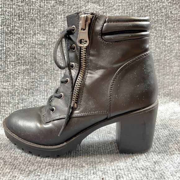 Steve Madden Nydiaa Black Combat Boots 7M Lace Up Chunky Heel Zip Lug Sole - Picture 7 of 16